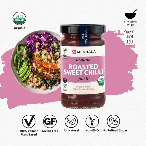 Mekhala Organic ROASTED SWEET Chili Paste Condiment Gluten-Free Versatile Vegan Versatile. HOT (3.53oz)...
