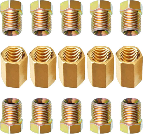 MuHize Upgraded Brake Line Fittings - 15 Pieces 3/8'-24 Threads Assortment Brake Fitting for 3/16 Inch Brake Line Tube (5 Unions, 10 Nuts)...