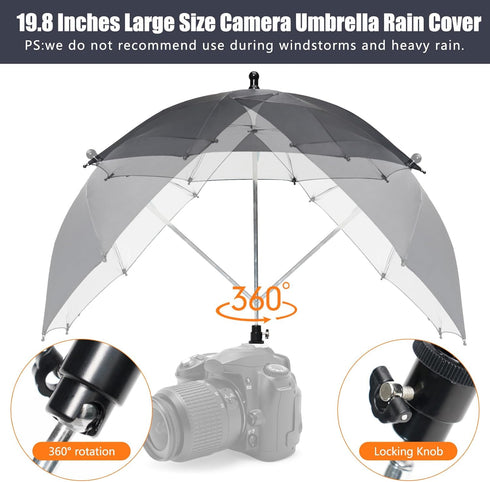 Large Rain Cover/Sunshade, 360 Adjustable Camera Umbrella for DSLR, Lightweight & Compact, Black...