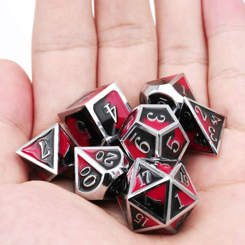 Haxtec DND Metal Dice Set D&D Red and Black Metal DND Dice for Dungeons and Dragons RPG Games-Vampire(Silver Black Red)...