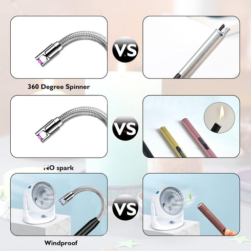 Candle Lighter Electric Lighter Rechargeable Arc Lighter with LED Battery Display360° Flexible Neck Flameless Grill Long Lighters for Light Candle...