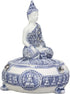 Ebros Gift Bhumisparsha Mudra Buddha Amitabha Meditating Terracotta Blue And White Round Jewelry Box Figurine 5.25"Diameter Buddhist Eastern Enlig...