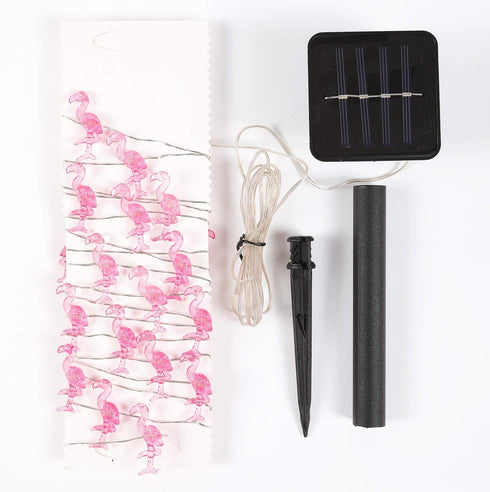 Solar Outdoor Flamingo String Lights, 15.8 FT 30 LED Solar Flamingo Fairy Lights 3 Modes Copper Wire Lights Waterproof for Garden Patio Gate Yard ...