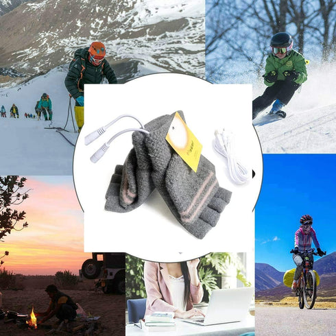 Women's & Men's USB Heated Gloves Mitten Winter Hands Warm Laptop Gloves, Knitting Hands Full & Half Heated Fingerless Heating Warmer Washable Des...