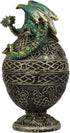 Ebros Gift Green Dragon Perching On Celtic Knotwork Tattoo Relic Golden Egg Decorative Jewelry Box Figurine 6.25" High Fantasy Myths Legends Dunge...