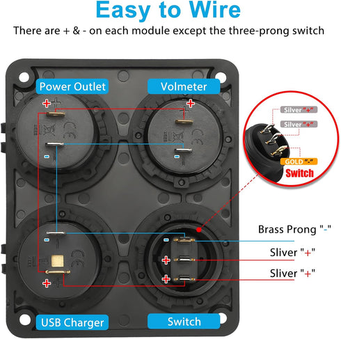 Linkstyle 4 in 1 Charger Socket Panel, 12V 4.2A Dual USB Charger Socket Power Outlet & LED Voltmeter & Cigarette Lighter Socket & LED Lighted ON O...