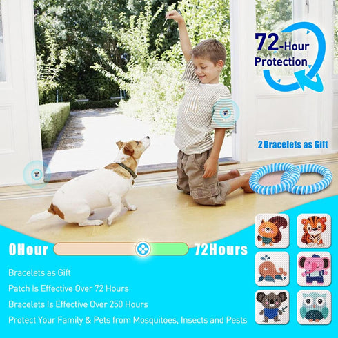 120 Pack Mosquito Patches with 2 Bracelet, Resealable Stickers for Kids Adult - Nature Citronella, Lemongrass and Eucalyptus, Up to 24 Hour of Pro...