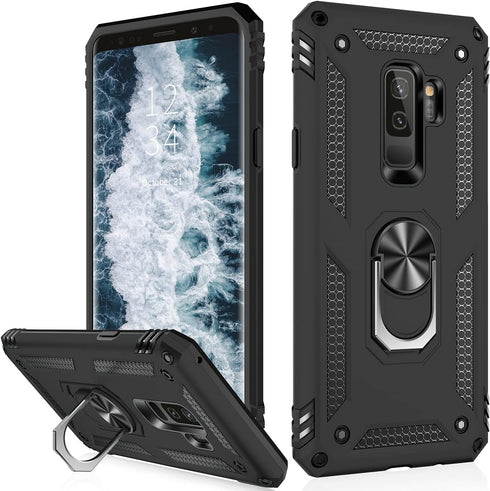 IKAZZ Galaxy S9 Plus Case, Heavy Duty Protective Phone Cover, Shockproof, Magnetic Kickstand, Black...