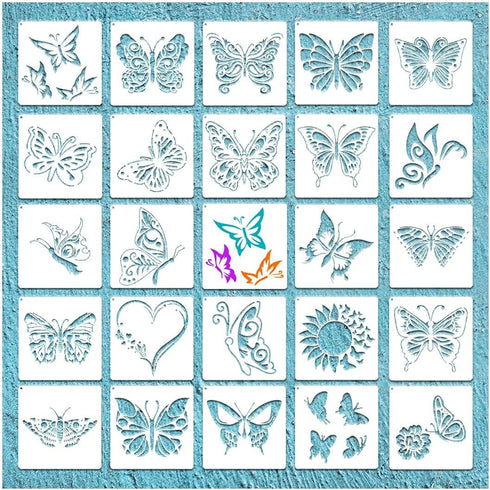 20Pieces Butterfly Stencils for Painting, Reusable PET Spring Templates Flower Butterflies Stencils for Painting Craft Wood Canvas Fabric Nature H...