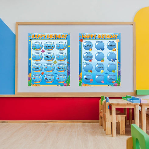 17.7 x 13.7 in Happy Birthday Chart Poster Set Under The Sea Calendar Birthday Classroom Decorations Ocean Animal Birthday Chart Bulletin Board Ba...