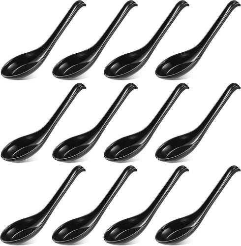 Patelai 12 Pieces Asian Soup Spoons Melamine Rice Spoons Noodle Soup Spoons Chinese Won Ton Soup Spoon Japanese Soup Spoon for Home and Kitchen(Bl...