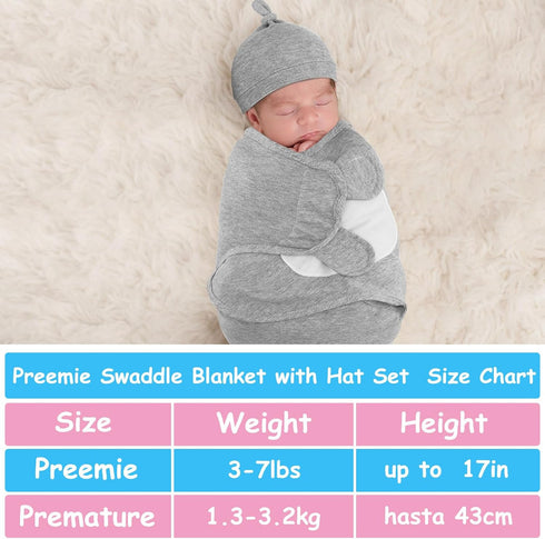 3 Pack Preemie Swaddle Blanket with Hat Set Preemie Hats Baby Receiving Blanket Swaddle Wrap for Preemie Newborn (Classic Style)...