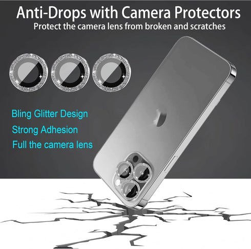(3+1) Compatible with iPhone 15 Pro & iPhone 15 Pro Max Camera Lens Protector Glitter Bling, Tempered Glass Clear Camera Cover Screen Protector Ri...