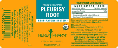 Herb Pharm Certified Organic Pleurisy Root Liquid Extract for Respiratory System Support 1 Fl Oz...