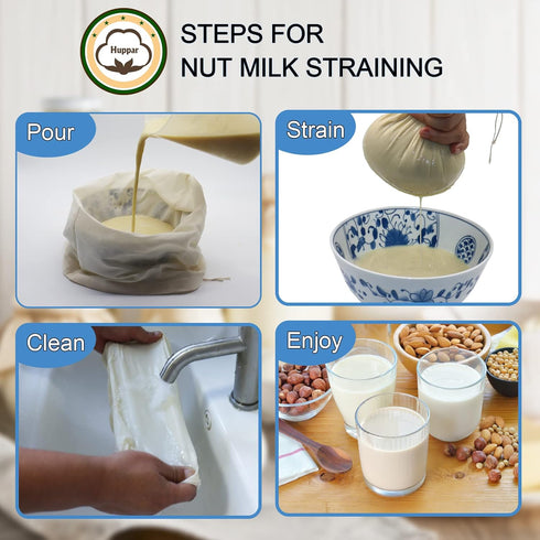 6 Pack 14"x14" Nut Milk Bags - 100% Unbleached Cotton, Food Strainer, Reusable Cheesecloth,Straining Almond/Oat/Soy Milk, Cold Brew Coffee, Cloth ...