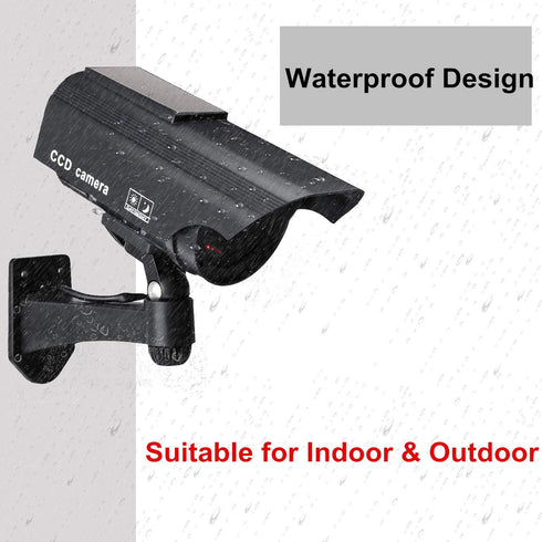 F FINDERS&CO Dummy Solar Security Camera, Bullet Fake Surveillance System with Realistic Red Flashing Lights and Warning Sticker Indoor Outdoor (1...