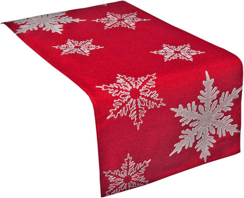 XD17141 Glisten Snowflake Embroidered Christmas Table Runner, 16 x 36-Inch, Red...
