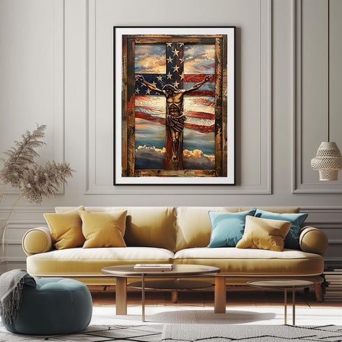 Beaudio Patriotism Theme Series Diamond Painting Kits for Adults- Ameica Flag Outside The Window - DIY Round Full Drill 5D Diamond Art for Home Wa...