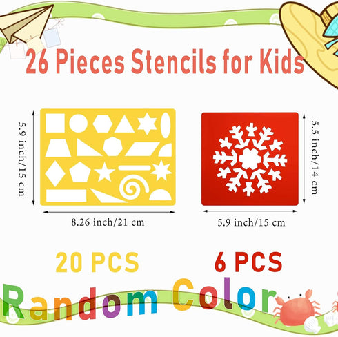 Stencils for Kids, 26pcs Plastic Drawing Stencils Set with 400+ Images, Variety of Shapes and Subjects...