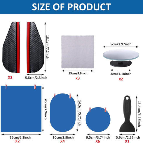 20 Pcs Waterproof Car Mirror Film Set, 12 Pcs Waterproof Mirror Film for Car, 2 Pcs Car Side Mirror Rain Guard, 2 Pcs Blind Spot Mirrors 4 Pcs Scr...