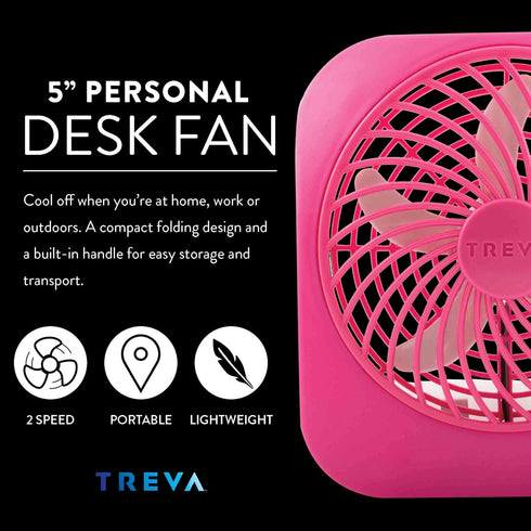 O2COOL Treva 5 Inch Battery Powered Fan Portable Desk Fan 2 Cooling Speeds with Compact Folding & Tilt Design Cubicle Accessories Small Portable (...
