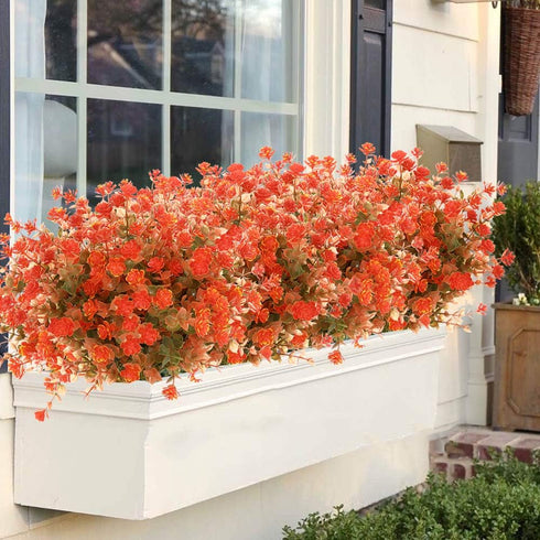 12 Bundles Outdoor Artificial Flowers UV Resistant Fake Boxwood Plants, Faux Greenery for Indoor Outside Hanging Plants Garden Porch Window Box Ho...