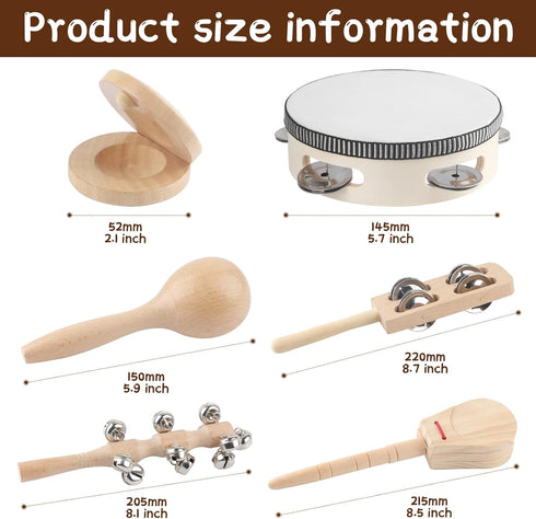 6PCS Musical Instruments for Kids Toddler Natural Wooden Percussion Toy Sets Preschool Education Music Instruments Present for Birthday Christmas ...