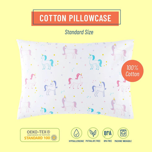 Wildkin 100% Cotton Kids Pillowcase – Soft, Breathable & Standard Size (20x30) - Unicorn...