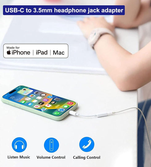 USB-C to 3.5 mm Headphone Jack Adapter for Apple iPhone 15, iPad Pro, MacBook Pro/Air, Samsung S23/ S22 Ultra, Pixel 7 and More (White - 1 Pack)...