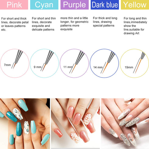 Mudder 10 Pieces 3D Nail Brushes Set Nail Liner Ombre Brush Nail Painting Design Pen Brushes Acrylic Rhinestone Handles Nail Pens...