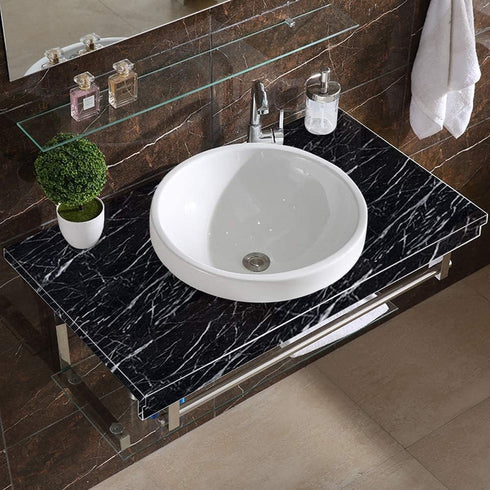 RANRAN Marble Contact Paper Granite Black Roll Self Adhesive Peel and Stick Wallpaper for Kitchen Countertop Cabinet Furniture Waterproof PVC Remo...