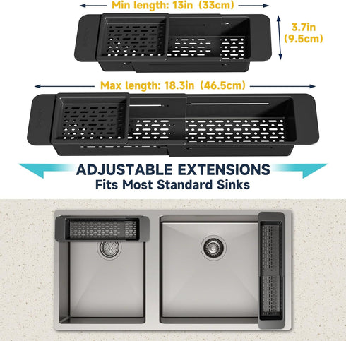 NiHome Extendable Over Sink Kitchen Organizer, Telescopic Sink Storage Rack for Sponge, Non-Slip Pads Expandable Sink Caddy, Adjustable Sponge/Bru...