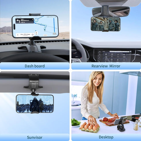Multifunctional Car Dashboard Mobile Phone Holder, 360 Degree Rotation Universal Dash Clip Cellphone Mount for 4-7 inch Smartphones (Black)......