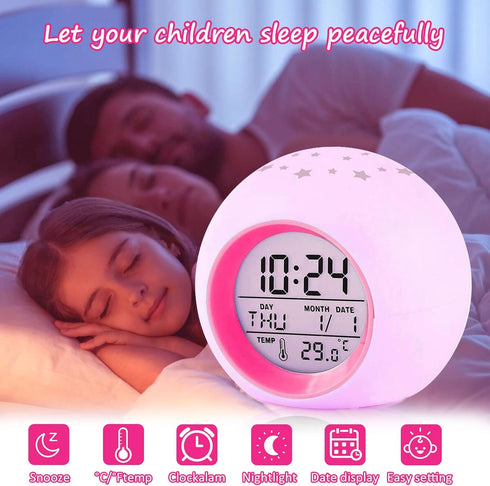 Tarklanda Kids Alarm Clock,Moon Stars Projector Alarm Clock,7 Color Changing Night Light,Snooze Touch Control Temperature for Kids’ Bedroom, Digit...