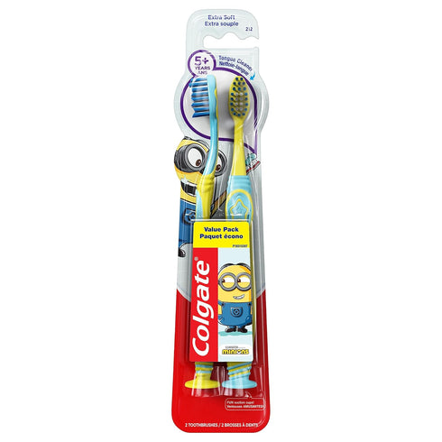 Colgate Kids Toothbrush, Minions, Extra Soft Toothbrush with Suction Cup, 2 Pack...