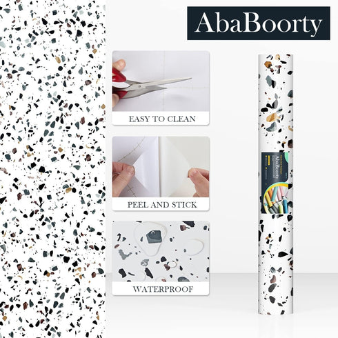 Terrazzo Granite Contact Paper Stick and Peel Wallpaper for Countertops Waterproof Self Adhesive Marble Terrazzo Wall Paper Roll for Decorative Ki...