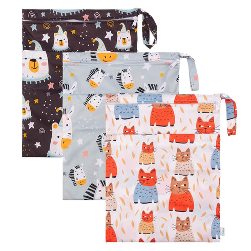 babygoal Wet Dry Bags for Baby Cloth Diapers, Washable Travel Bags, Beach, Pool, Gym Bag for Swimsuits & Wet Clothes with Two Zippered Pockets 3 P...