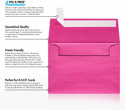 A1 Invitation Envelopes (3 5/8 x 5 1/8) - Azalea Pink Metallic (50 Qty.)...