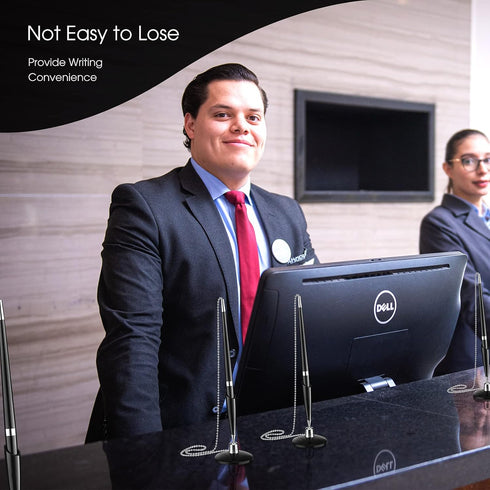 Zonon Secure Pen with Adhesive Pen Chain and Security Pen Holder Black Desk Pen with Chain Ink Reception Counter Pen for Home Office Supplies(6 Pi...