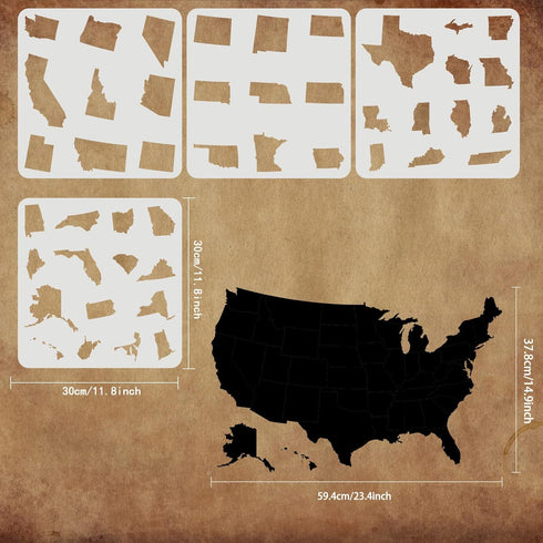 FINGERINSPIRE 4 Pcs USA 45 States Stencil 11.8x11.8 inch United States Map Stencil Template Sets Plastic United States Map Outline Stencils Reusab...