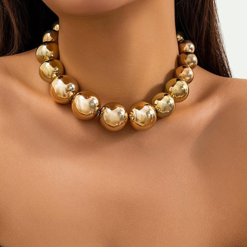 Dainty Big Ball Beaded Choker Necklace Boho Chunky Bib Chain Necklace Hip Hop Punk Statement Heavy Necklace Accessories for Women Girls...