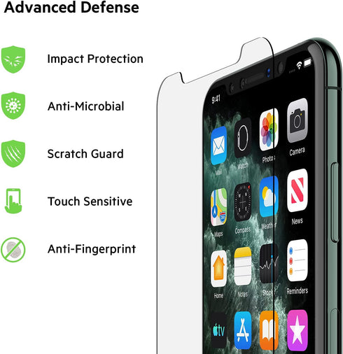Belkin Screen Protector for Apple iPhone 11 Pro, iPhone XS or iPhone X with Antimicrobial-Treated Coating and Included Easy Align Tray for Simple,...