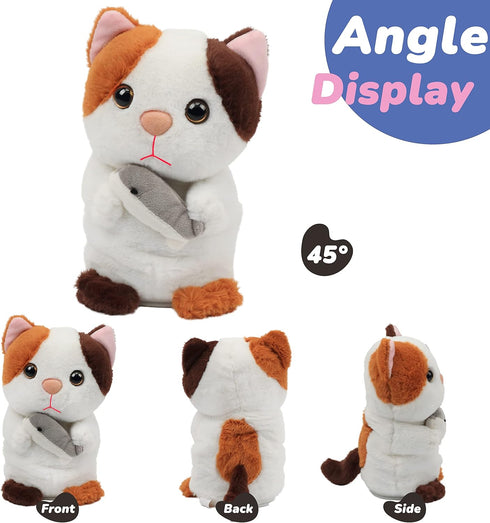 Hopearl Talking Kitty Repeats What You Say Cat with Fish Nodding Electric Interactive Animated Toy Speaking Plush Buddy Gifts for Toddlers, 7''...