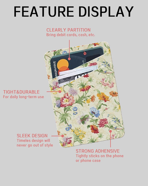 Phone Card Holder, Cute Leather Phone Wallet Stick On, Dual Pocket Credit Card Sticky Wallet, Compatible with Most of Cell Phone, Cute Colorful Fl...