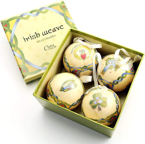 Royal Tara Irish Christmas Ornaments -Plastic, Globe Baubles - Boxed Set of 4...