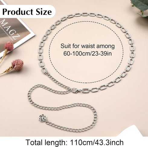 Rhinestone Waist Belt, 23"-39" Adjustable Diamond Chain Belt Metal Bikini Belly Chain Crystals Ladies Body waistband for Women Girls Dresses Jeans...