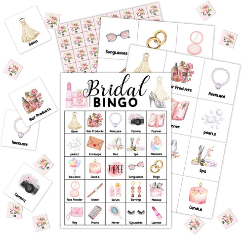 Bridal Shower Party 24 Players Bingo Game Set, Wedding Party Bingo Card, Home Large Groups Party Game Activities for Family and Friends, Adult Eng...