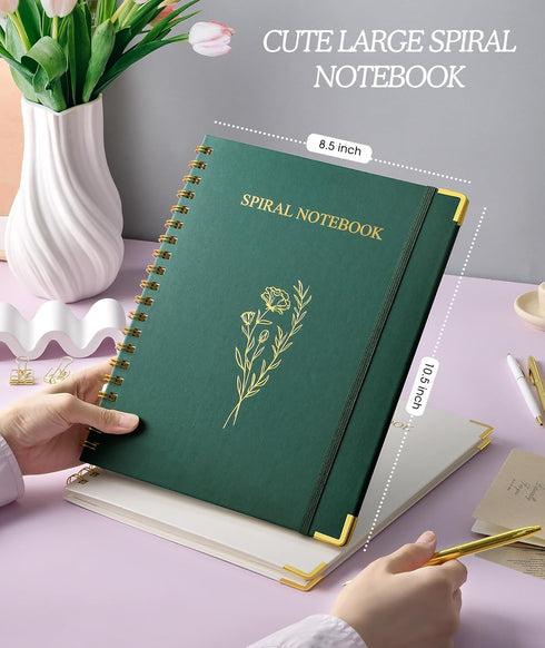 Aesthetic Spiral Notebook Journal for Women, 10.5" x 8.5" A4 Cute Lined Notebooks for Work, Large Hardcover College Ruled Notebook, 100 GSM Paper,...
