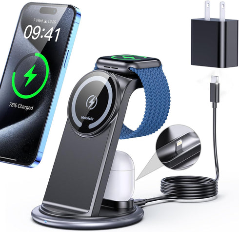 3 in 1 Charging Station for Magsafe Wireless Charger Stand,Compatible with Apple iWatch Series,iPhone 15 14 13 12,AirPods 3/2/1/Pro/Max Multi-Char...