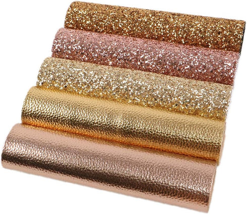 David accessories Chunky Glitter Faux Leather Sheets Metallic Grain Texture Pattern Fabric Crafts 5Pcs 7.7" x 12.9" (20 cm x 33 cm) for DIY Bows C...